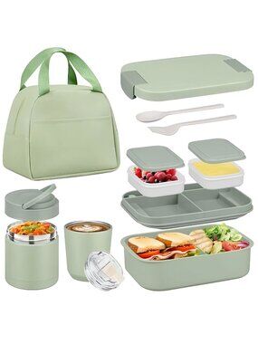 Bento Lunch Box Set with 10.5oz Soup Thermo Food Jar for Adults Kids, Stainless